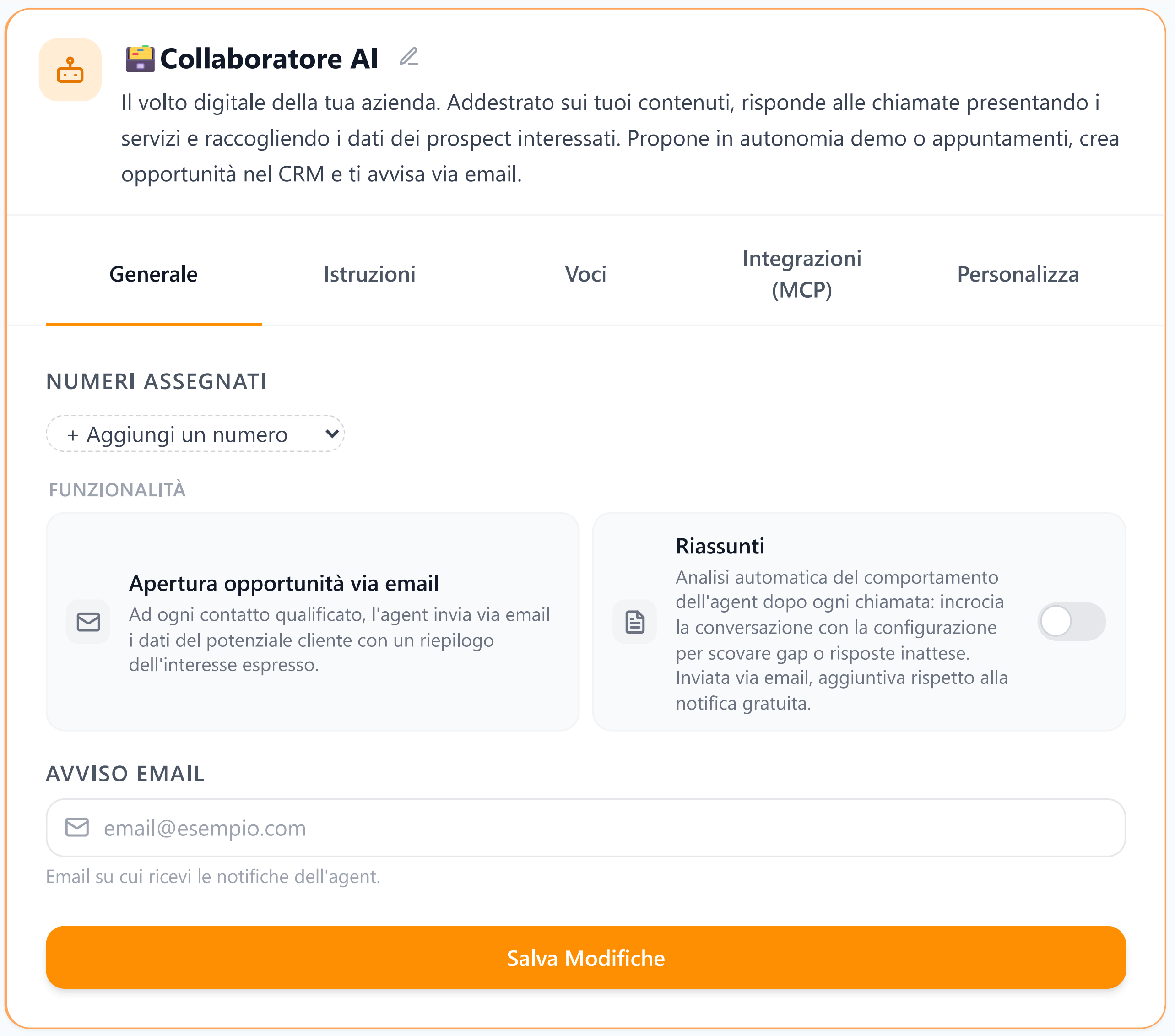 Esempio di segnalazione lead del Collaboratore AI di Agent24