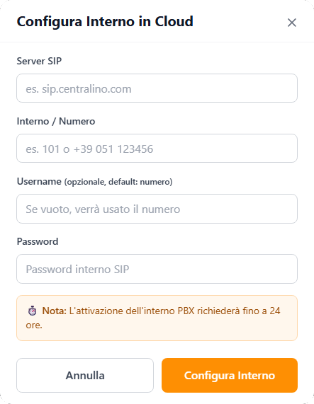 Passaggi per integrare il PBX con Agent24 via SIP
